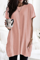Pink Side Pockets Short Sleeve Tunic Top