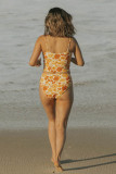 Orange Floral Print Spaghetti Straps Crop Bikini Set