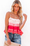 Red Gradient Ruffle Tiered Spaghetti Straps Tank Top