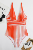 Stripes Contrast One Piece Swimsuit