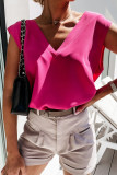 Rose V Neck Pleated Backless Cap Sleeve Top