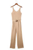 Apricot Casual Sleeveless Buckle Sash Knit Jumpsuit