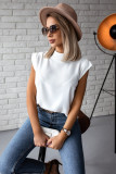 White Solid Color Mock Neck Sleeveless Top
