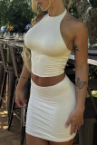 White Halter Tank Top With Skirt Two Pieces Dress