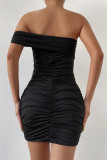 Black Off Shoulder Ruched Bodycon Dress