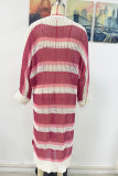 Colorblock Stripes Open Front Knitting Cardigan 
