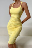 Yellow Ruched Twisted Tank Sleeveles Dress