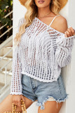 Plain Tassle Hollow Out Knitting Cover Up 