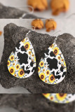 Sunflower and Cow Print Splicing Leather Earrings 