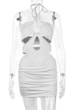 White Halter Hollow Out Bodycon Dress