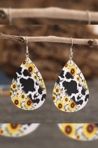 Sunflower and Cow Print Splicing Leather Earrings 