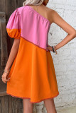 One Shoulder Colorblock Splicing MIni Dress 