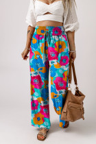 Multicolor Abstract Floral Print Drawstring Wide Waistband Pants