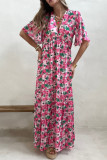 Pink Wide Sleeves Floral Print Maxi Dress