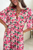 Pink Wide Sleeves Floral Print Maxi Dress