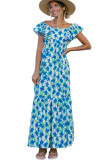 Sky Blue Boho Floral Print Maxi Dress