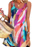 Multicolor Abstract Geometric Print U-neck Sleeveless Mini Dress