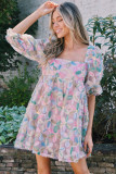 Multicolor Babydoll Sequin Floral Dress