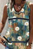 Printed V Neck Lace Splicing Tank Top