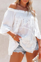 White Off The Shoulder Flare Sleeve Crochet Tunic