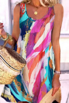 Multicolor Abstract Geometric Print U-neck Sleeveless Mini Dress