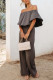 Gray Solid Color Off Shoulder Wide Leg Jumpsuit
