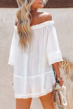 White Off The Shoulder Flare Sleeve Crochet Tunic