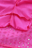 Rose Hollow out Ruffled Flutter Sleeve Mini Dress
