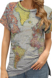 World Map Print Short Sleeves Top 
