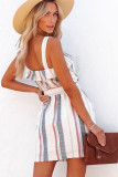 Stripe Frill Trim Patch Pocket Belted Mini Dress