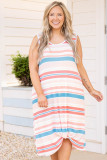 Multicolor Plus Size Striped Twist Sleeveless Midi Dress