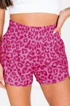 Hot Pink Checked And Leopard Print Elastic Waist Shorts