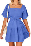 Square Neck Waist Cut Out Tiered Mini Dress 