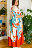 Sky Blue Plus Size Abstract Print Sweeping Kimono