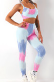 Purple 2pcs Tie Dye Yoga Bra and High Waist Leggings Set