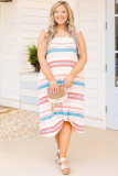Multicolor Plus Size Striped Twist Sleeveless Midi Dress