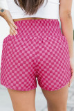 Hot Pink Checked And Leopard Print Elastic Waist Shorts