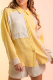 Textured Color Block Open Button Blouse Shirt