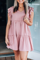 Pink Ruffle Trim Sleeveless A-line Mini Dress