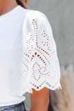 White Scalloped Eyelet Sleeve Ribbed Knit Top