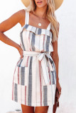 Stripe Frill Trim Patch Pocket Belted Mini Dress