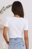 White Ribbed Square Neck Short Sleeve Top