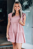 Pink Ruffle Trim Sleeveless A-line Mini Dress