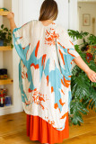 Sky Blue Plus Size Abstract Print Sweeping Kimono