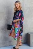 Multicolor Bohemian Floral Print Half Sleeve Open Front Kimono