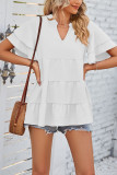Plain V Neck Tiered Sleeves Tiered Top