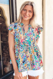 Multicolor Abstract Print Tie V Neck Peplum Blouse