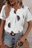 V Neck Feather Print Fold Sleeves Top