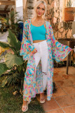 Multicolor Printed Double Layered Bell Sleeve Long Flowy Cardigan