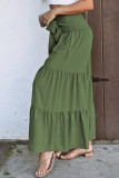Green Lace up Smocked Waist Tiered Wide Leg Pants